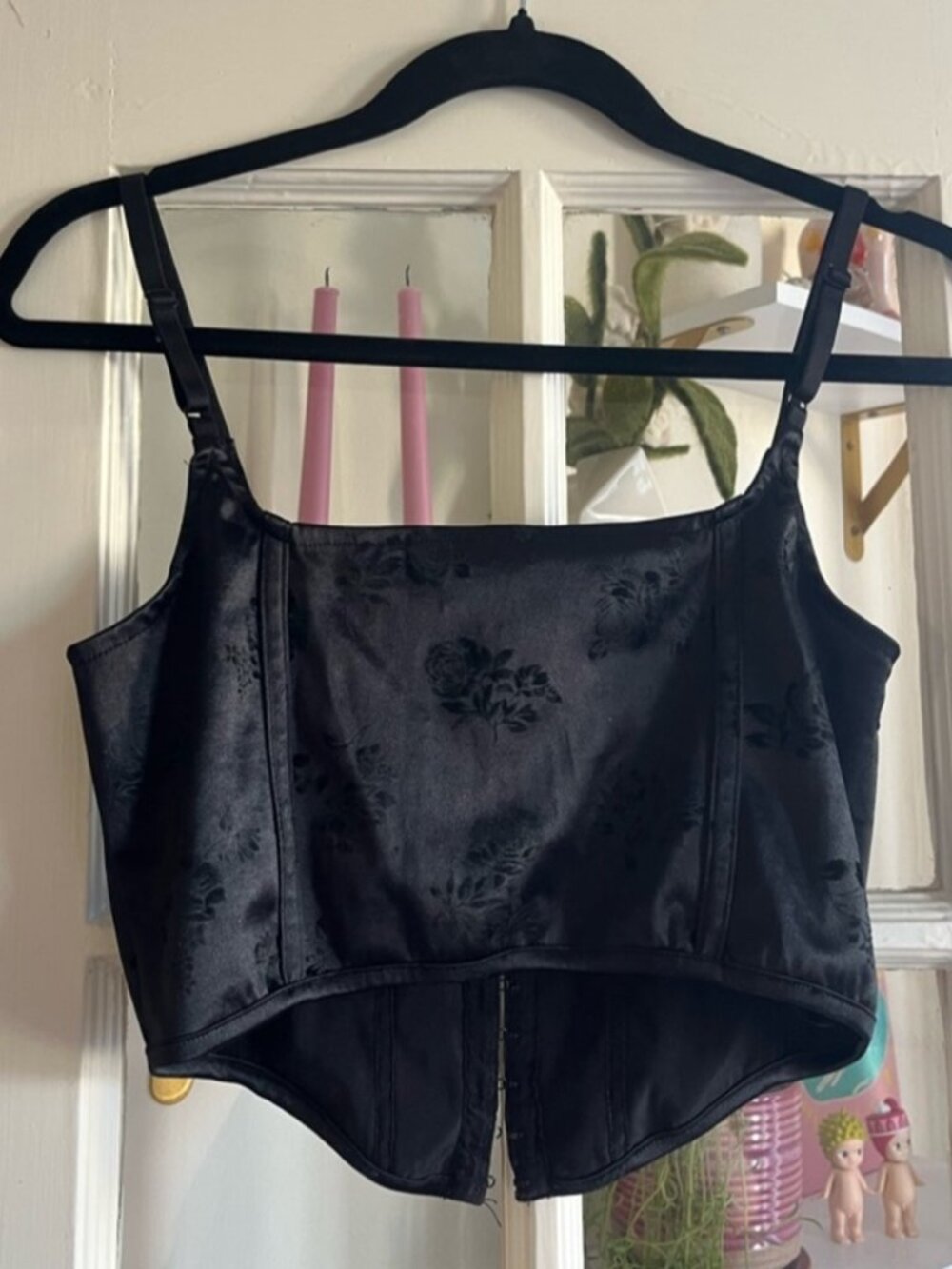 Black Satin Corset Crop Top - Picture 2 of 3